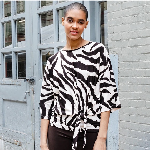 NWT Clara Sun Woo Cozy Knit - Side Tie Sweater Top - Zebra - Picture 2 of 5